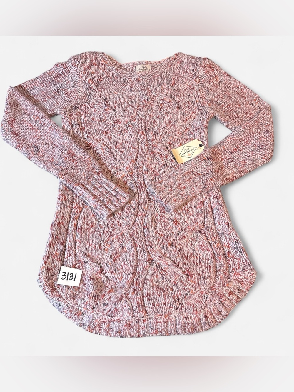 St. John's Bay Marled Pink Cable-Knit Crewneck Sweater